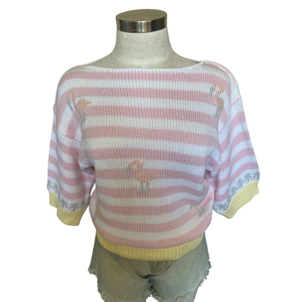 Vintage Janzen Sweater Pink Flamingos